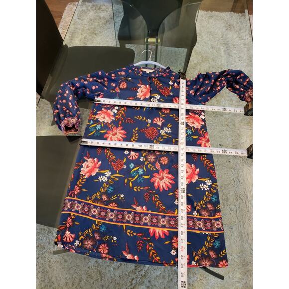 Loft Wildflower Satin Shift Dress Women's Size M Blue Collered Button Down - Picture 12 of 12